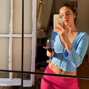 Reformation Gellar Knit Top in Blue